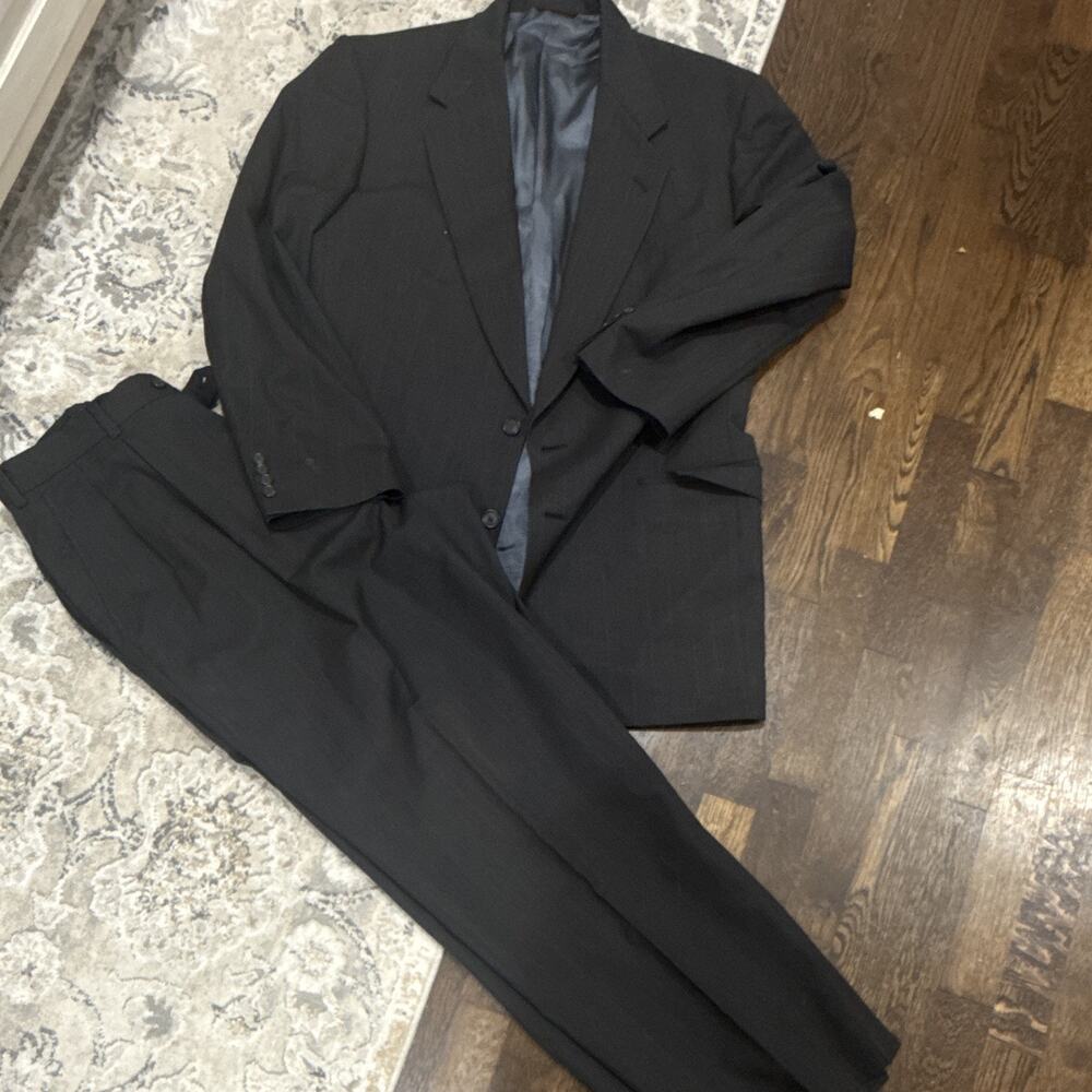 Hart Schaffner Marx Men's Gray Wool Suit 44L 36x30 Pants 2 Piece Set Luxury